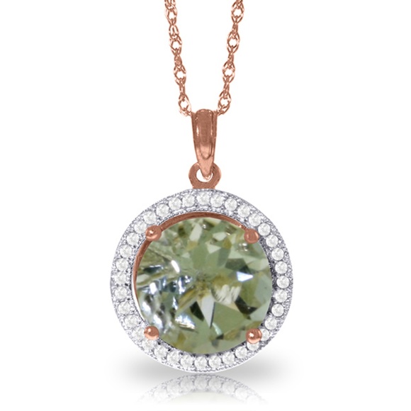 Galaxy Gold Products Jewelry - 14K. SOLID GOLD DIAMONDS & GREEN AMETHYST NECKLACE
